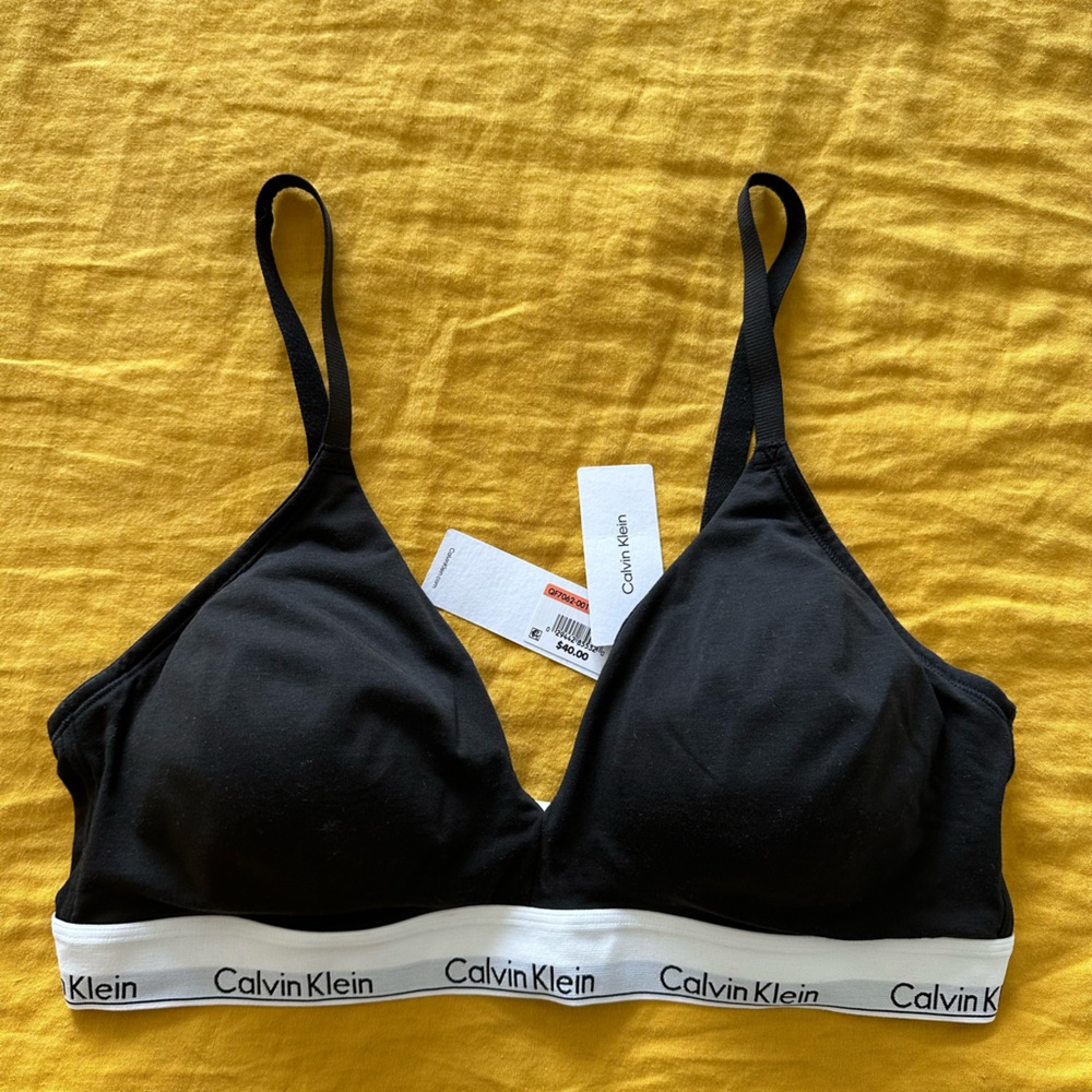 Calvin Klein Modern Cotton Lightly Lined Triangle Bralette Bra Black Plus 3X